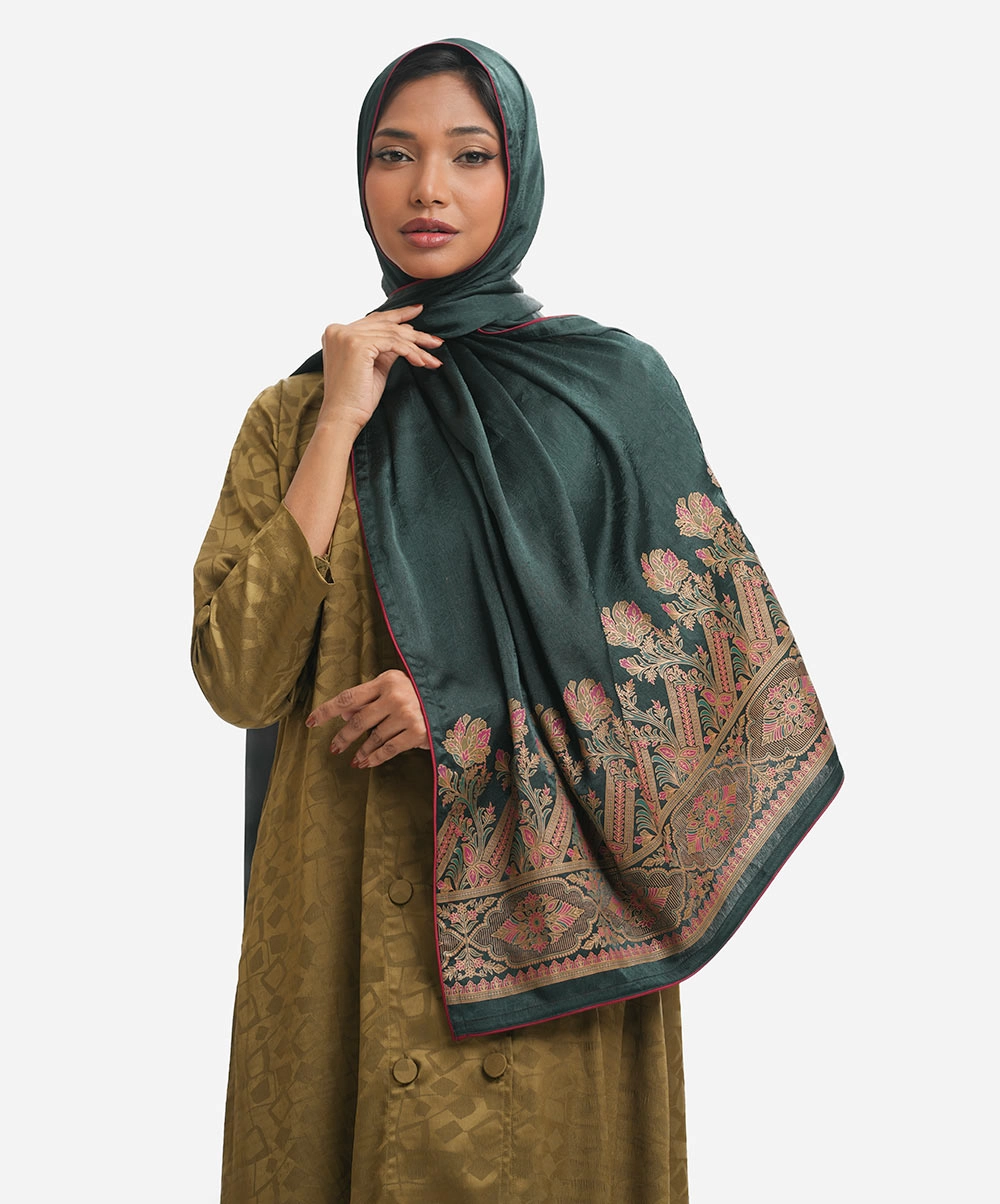 Green Satin-georgette Abaya Hijab