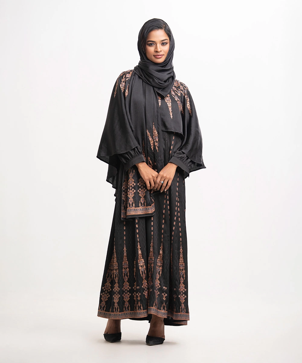 Black Satin-Georgette Abaya