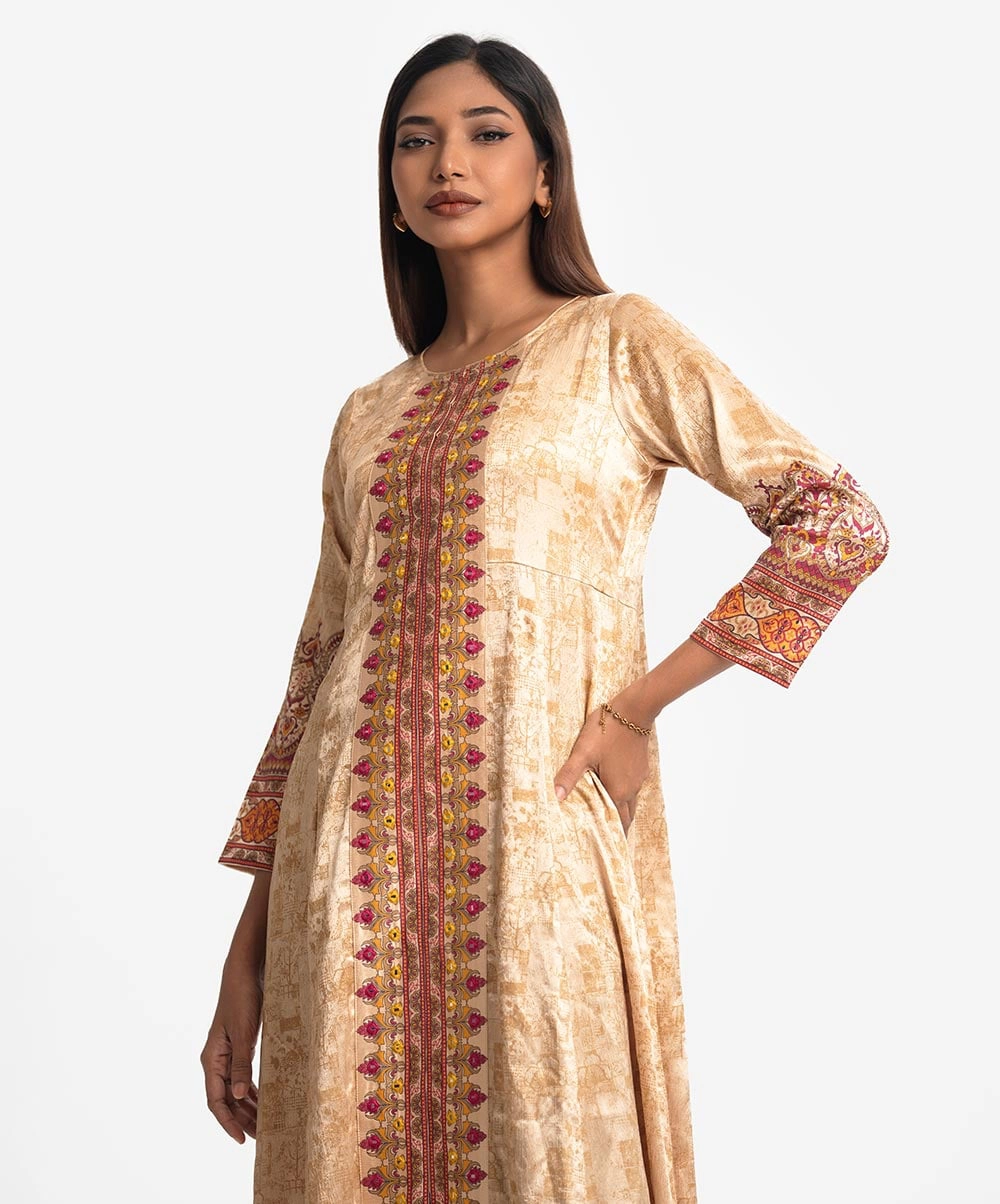 Golden Satin Georgette Abaya-style Gown