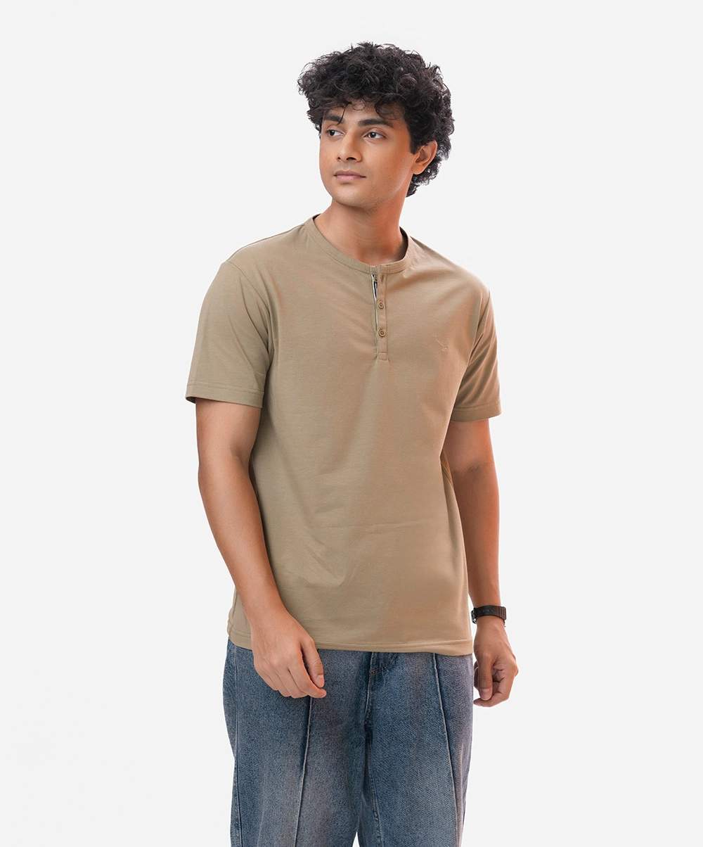 Olive Cotton Henley T-shirt