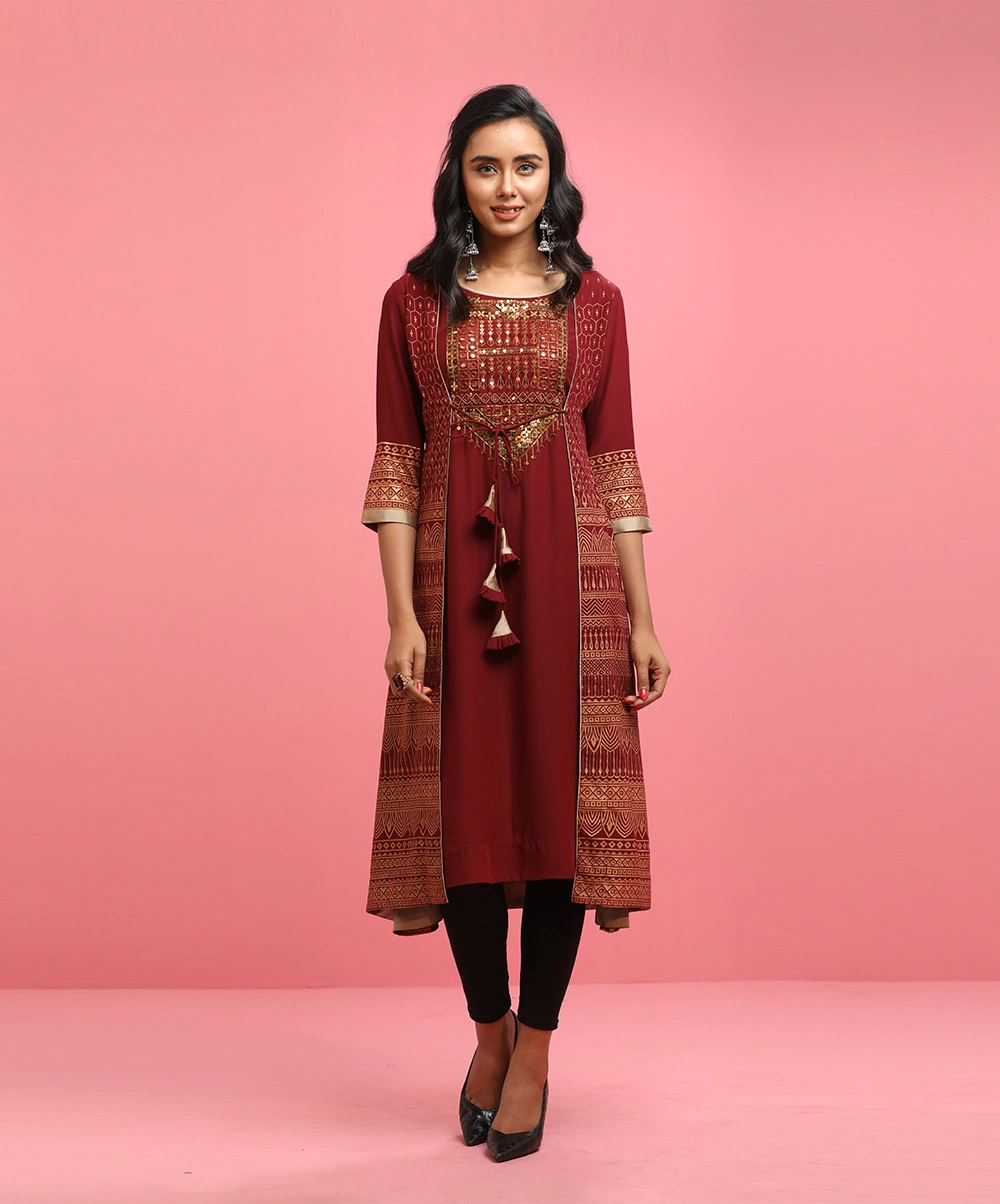 Dazzling maroon shrug-style Kameez