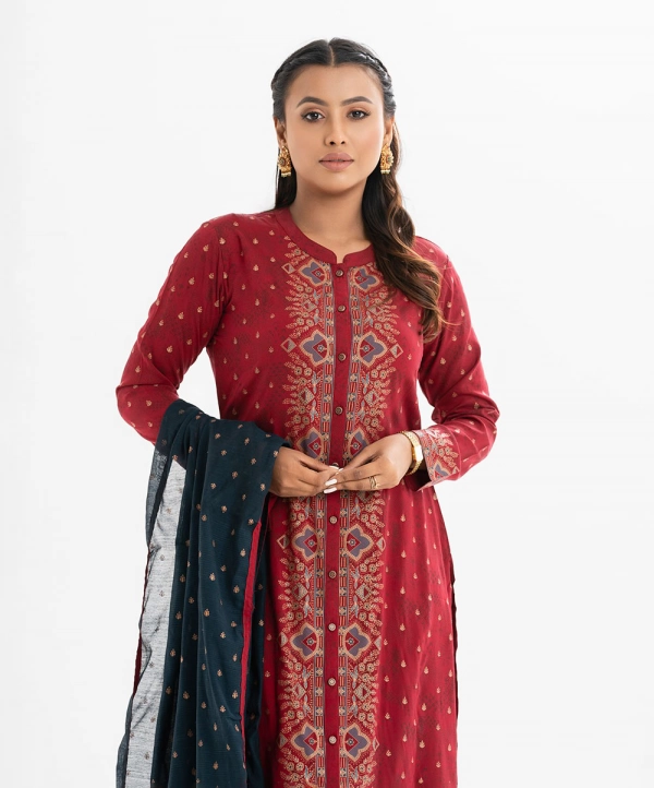 White Cotton-blend A-line Kameez