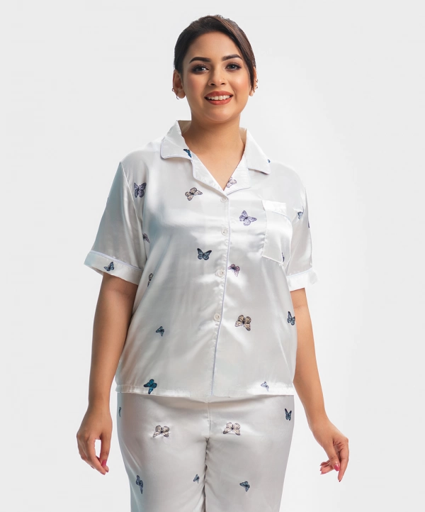 White Satin Pajama Set