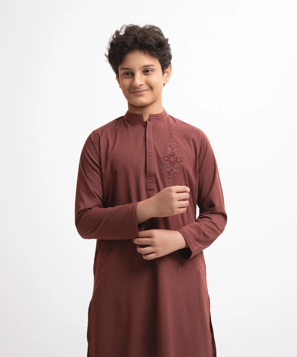 Red Viscose-blend Teens Panjabi