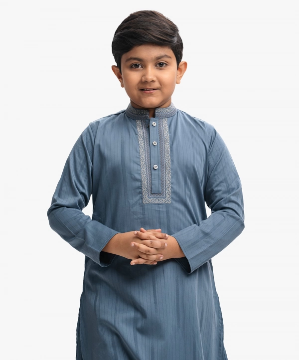 Ash Blue Cotton Jacquard Panjabi