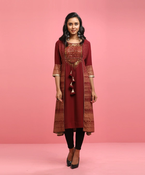 Dazzling maroon shrug-style Kameez